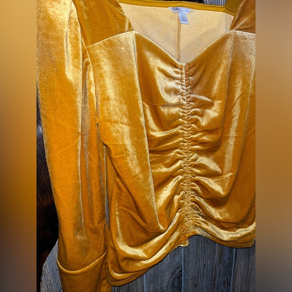Cato  golden yellow velour square neck long sleeve scrunch front top - Picture 2 of 4